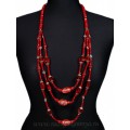 Колье из циркона 3 нити цвет красный, 88см Колье из циркона 3 нити цвет красный, 88см