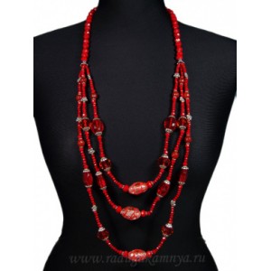 Колье из циркона 3 нити цвет красный, 88см Колье из циркона 3 нити цвет красный, 88см