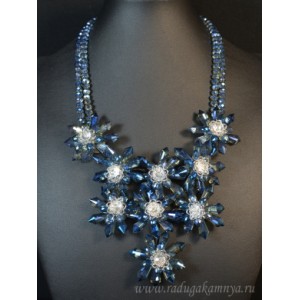 Колье из циркона 9 цветков цвет синий, 47см