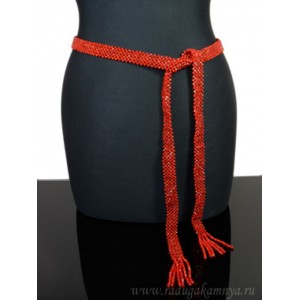 Пояс кушак плетеный из циркона цвет красный, 150см