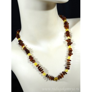 Бусы из янтаря крошка с шариком коньячный, лимонный, 50см