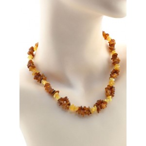 Бусы из янтаря легкая полировка "Двойные" цвет  коньячный, лимонно-молочный, 46см