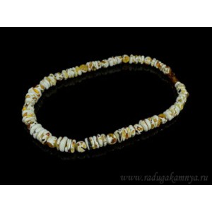 Бусы из янтаря мозаика шарик 10мм через 5 дисков 10мм молочный, 46см