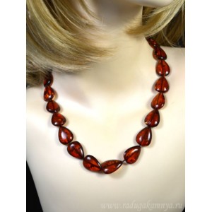 Бусы из янтаря капелька 14*19мм коньячный, 45см