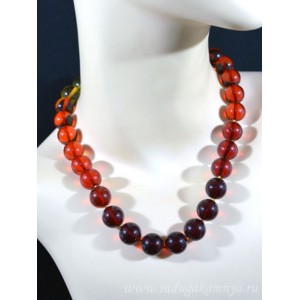 Бусы из янтаря шарик 14мм радуга лимонно-вишневый, 47см