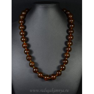 Бусы из янтаря шарик 15мм коньячный, 54см