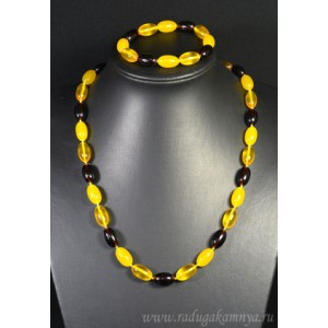 Набор из янтаря бусы и браслет овал 10*16мм 2 медовый, коньячный, 55см