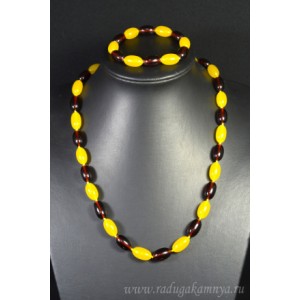 Набор из янтаря бусы и браслет овал 10*16мм медовый, коньячный, 55см