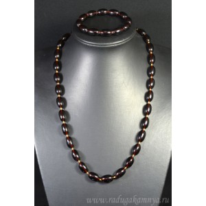 Набор из янтаря бусы и браслет овал 10*16мм коньячный, 56см