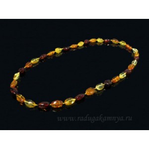 Колье из янтаря галтовка лимонный, коньячный, коньячный, 24,9гр, 58см