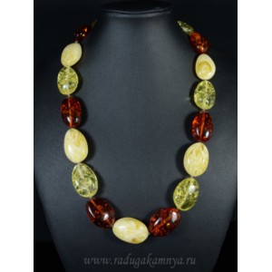 Колье из янтаря галтовка лимонный, молочный, коньячный, 56см Колье из янтаря галтовка лимонный, молочный, коньячный, 56см