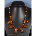 Колье из янтаря искусственного 6 косточек медовый, 52см