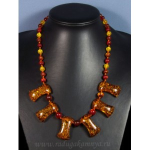 Колье из янтаря искусственного 6 косточек медовый, 52см