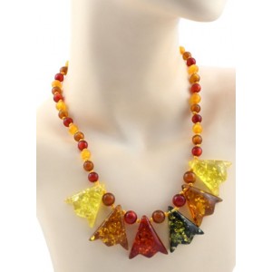 Колье из янтаря искусственного 6 треугольников ассорти, 52см