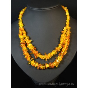 Колье из янтаря крошка 2 нити медовый, 46см