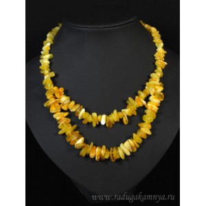 Колье из янтаря крошка 2 нити молочный, 45см