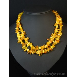 Колье из янтаря крошка 2 нити молочный, медовый, 45см