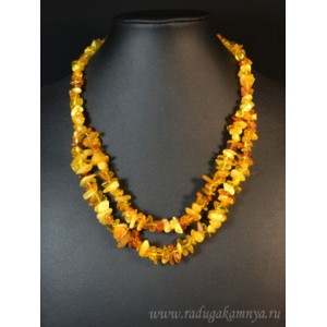 Колье из янтаря крошка 2 нити молочный, медовый, св.коньячный, 45см