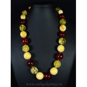 Колье из янтаря мятый шарик 15-21мм лимонный, молочный, коньячный, 55см.