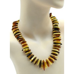 Колье из янтаря рожки молочно-медовый, коньячный, 58см