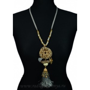 Бусы с подвеской на замшевом шнурке " Кисточка " цвет крем, 110см Бусы с подвеской на замшевом шнурке " Кисточка " цвет крем, 110см