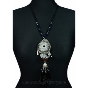 Бусы с подвеской  на замшевом шнурке " Кисточка " цвет черный, 110см