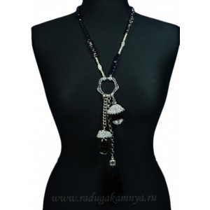 Бусы с подвеской " Кисть" , цвет черный серебро, 96см