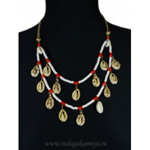 Колье 2 нити с ракушками на шнурке цвет белый, 54см