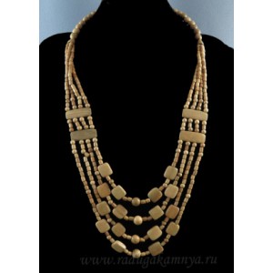 Украшение из дерева - колье 4 нити, 73см