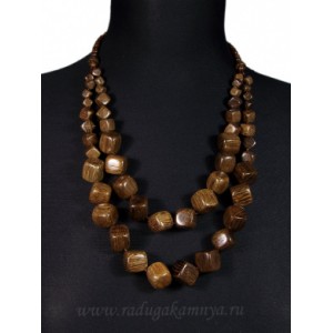 Украшения из дерева - Колье 2нити кубик, 58см