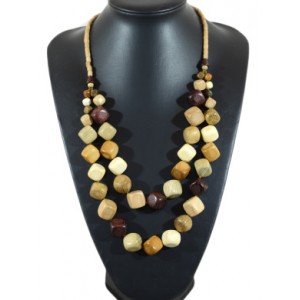 Украшения из дерева - Колье 2нити кубик, 60см