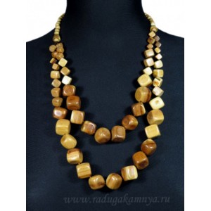 Украшения из дерева - Колье 2нити кубик, 60см