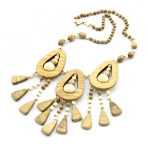 Украшения из дерева - Колье 3 капли с Кулонми, 60см