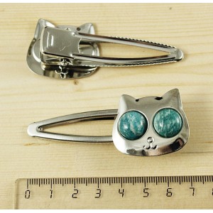 Заколка-крокодил "кошка", амазонит, два камня круг 12мм