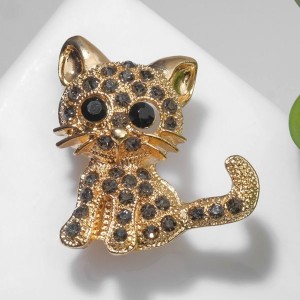 Брошь "Кошечка" очаровательная, цвет чёрно-серый, цвет золотистый