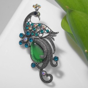 Брошь "Павлин" элегантный, цветная, цвет серебристый