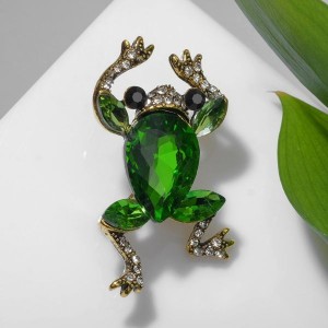 Брошь "Лягушка" драгоценная, цвет бело-зелёный, цвет золотистый Брошь "Лягушка" драгоценная, цвет бело-зелёный, цвет золотистый
