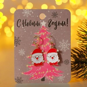 Серьги "Новогодние" дед мороз, цвет красно-белый, цвет золотистый