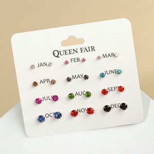 Пусеты 12 пар "Фантазия" маленькие, цветной, цвет золотистый