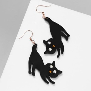 Серьги акрил "Кот" хвостатый, цвет чёрный, цвет золотистый