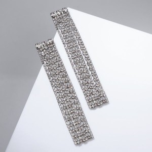 Серьги висячие со стразами "Водопад" три бусины, цвет белый, цвет серебристый Серьги висячие со стразами "Водопад" три бусины, цвет белый, цвет серебристый