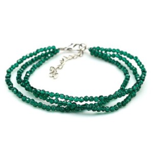 Браслет из циркона 3 нити шарик гр.3мм цвет изумрудный, 19см