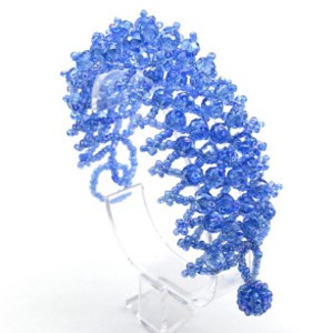 Браслет плетеный из бисера с цирконом цвет аквамарин, 18см.