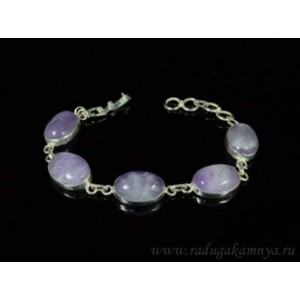 Браслет с аметистом в посеребрении овал 13*18мм, 16,5-19,5см