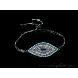 Браслет на цепочке с фианитами "Рис" цвет бирюзово-розовый.