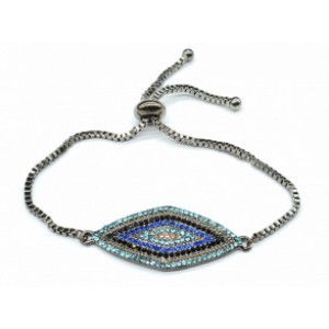 Браслет на цепочке с фианитами "Ромб" цвет бирюзово-синий.
