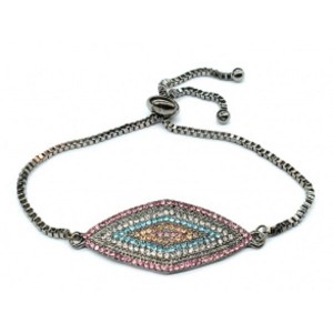 Браслет на цепочке с фианитами "Ромб" цвет бирюзовый, розовый, желтый.