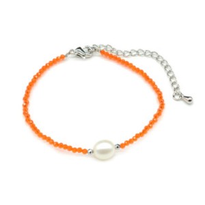 Браслет с жемчугом из шпинели шприк гр.2мм цвет апельсин, 16,5см
