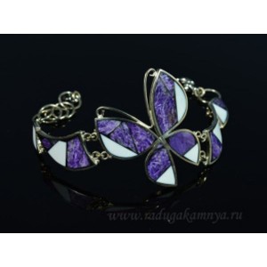 Браслет мозаика "Бабочка" из чароита и кахолонга, 21см.