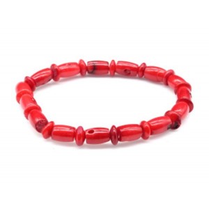 Браслет из коралла бочонок 10мм через диск 6мм, красный